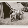 Donald Saddler and Jerome Robbins with three male dancers outside tent