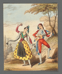 Couple in a landscape, woman with castanets, man with guitar
