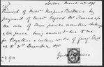 Lewes, Gertrude. Receipts (2), acknowledging payment of royalties from Harper's for George Eliot's works. Gertrude Lewes is Charles Lewes' wife