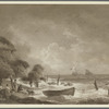 Marine view back of the Isle of Wight. Revenue cutter in chase of a smuggler