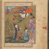 Ibrâhîm [Abraham] holding a knife is about to sacrifice his son Ismâ'îl (Ishmael) who kneels before him