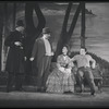 Act I, Scene Two: A policeman (Robert Byrn) and Mr. Bascombe (Franklyn Fox) warn Julie (Iva Withers) about Billy (John Raitt) as the couple sit on a bench in the park