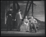 Act I, Scene Two: A policeman (Robert Byrn) and Mr. Bascombe (Franklyn Fox) warn Julie (Iva Withers) about Billy (John Raitt) as the couple sit on a bench in the park