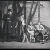 Act I, Scene Two: A policeman (Robert Byrn) and Mr. Bascombe (Franklyn Fox) warn Julie (Iva Withers) about Billy (John Raitt) as the couple sit on a bench in the park