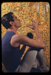 Hugh Laing with Mexican linoleum