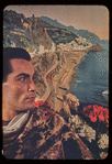 Hugh Laing in improvised costume with Amalfi poster
