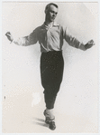 Vaslav Nijinsky in fifth position relevé in practice clothes