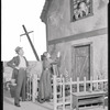 Josephine Hutchinson, Warren William and Whitford Kane (as Captain Hagberd in the window) in the stage production One Day More