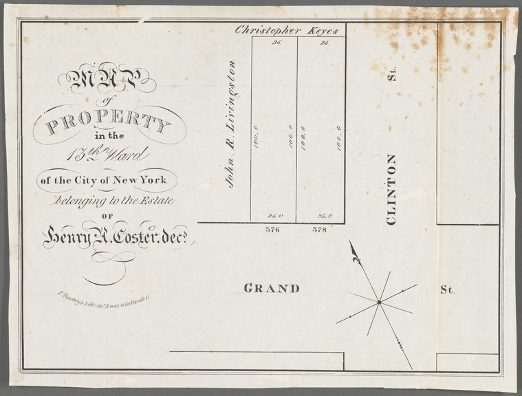 Map of property in the 13th Ward of the city of New York belonging to the estate of Henry A. Coster, decd.
