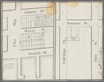 Map of a water grant between Pike & Rutgers Slips now vested in the assignees of John F. Delaplaine shewing the same laid out into 18 lots according to a plan for the proposed improvement thereof [and another untitled map on same sheet]