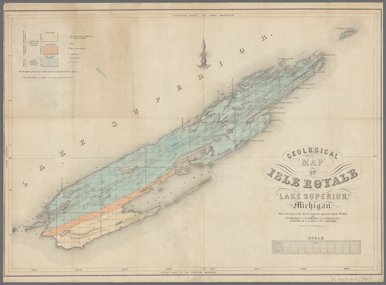 Geological Map of Isle Royale, Lake Superior, Michigan, 1847, published 1849