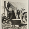Migrant camp [California?]. Tent with wash tub in foreground