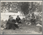 Camp of single men by the roadside. They have come in to work in the pea fields. Nipomo, California