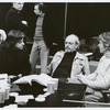 Stephen Sondheim, Harold Prince and unidentified man during rehearsals for the stage production A Little Night Music