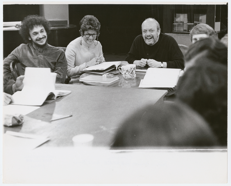 Michael Bennett, Ruth Mitchell and Harold Prince during rehearsals for the stage production Company