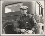 1936 drought refugee from Polk, Missouri. Awaiting the opening of orange picking season at Porterville, California