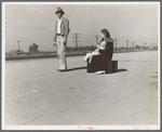 Young family, penniless, hitchhiking on U.S. Highway 99, California. The father, twenty-four, and the mother, seventeen, came from Winston-Salem, North Carolina, early in 1935