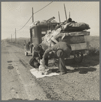 Missouri family of five, seven months from the drought area, on U.S. Highway 99 near Tracy, California