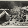 Two families, fifteen people, from Chickasaw, Oklahoma, camped by the roadside near Santa Maria, California. Heading for the pea harvest but stalled because they have no money to buy a trailer's license