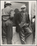 Waiting for the semimonthly relief checks at Calipatria, Imperial Valley, California. Typical story: fifteen years ago they owned farms in Oklahoma. Lost them through foreclosure when cotton prices fell after the war. Became tenants and sharecroppers