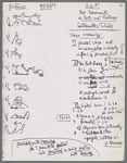 Handwritten note with stick figures and directions for Merce Cunningham's Pictures