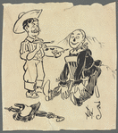 Pen and ink caricature by W. W. Denslow of himself with The Scarecrow