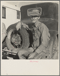 Texans and Oklahomans, drought stricken ex-farmers, are fast supplanting Mexican labor in the California harvests. Oklahoman from Chickasaw in potato pickers' camp. Kern County, California