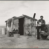 Migratory Mexican field worker's home on the edge of a frozen pea field. Imperial Valley, California