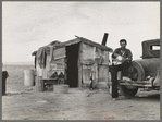 Migratory Mexican field worker's home on the edge of a frozen pea field. Imperial Valley, California