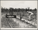 Pulling out the railroad tracks which lead to the closed sawmill. Careyville, Florida