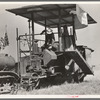 Combine harvester in California. Wheat field. San Joaquin Valley