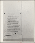 Camp bulletin board in Shafter camp for migratory workers, Farm Security Administration (FSA) camp, California. This notice is a statement of self-determined policy drawn up by the camp committee of elected officers, known as the camp council