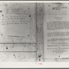 Close-up of campers' bulletin board, Shafter camp for migrants, California, during the cotton strike