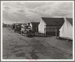 Shafter camp for migrant workers (Farm Security Administration-FSA), California. Tent platforms are supplied. Workers supply their own tents. The newer camps are experimenting with prefabricated steel one-room houses