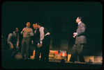 Robert Preston [right] and unidentified others in the stage production The Music Man