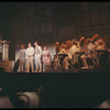 David Burns [left], Robert Preston [right] and unidentified others in the stage production The Music Man