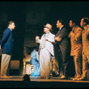 Robert Preston, David Burns [left] and unidentified others in the stage production The Music Man