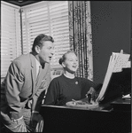 Robert Preston and Barbara Cook at piano during rehearsal for the stage production The Music Man