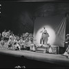 Robert Preston [center] and unidentified others in the stage production The Music Man