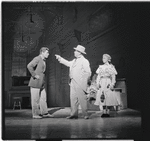 Robert Preston, David Burns and Dusty Worrall in the stage production The Music Man