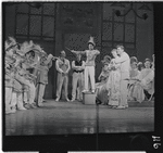 Danny Carroll, Barbara Cook, Robert Preston [center] and unidentified others in the stage production The Music Man