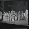 Robert Preston [right] and unidentified others in the stage production The Music Man