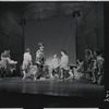 Robert Preston [center] and unidentified others in the stage production The Music Man