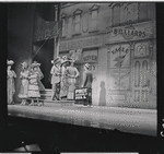 Robert Preston [center] and unidentified others in the stage production The Music Man