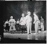 Dusty Worrall, Helen Raymond, David Burns, Danny Carroll and unidentified others in the stage production The Music Man