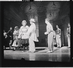 Helen Raymond, David Burns, Danny Carroll [center] and unidentified others in the stage production The Music Man