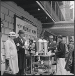 Coffee being served to audience outside the Majestic Theatre during the stage production The Music Man