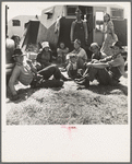 Westley, California. Migrant family in Farm Security Administration camp. Unable to obtain work in pea fields because of labor surplus in height of season