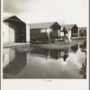 United States government camp for migrants (Farm Security Administration), Farmersville, California. Prefabricated steel dwellings "one step up from a tent" replace the use of tents in the newer California camps