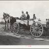 Horse and wagon is still a common means of transportation. Family coming from town on a Saturday afternoon. Southeast Missouri Farms.
